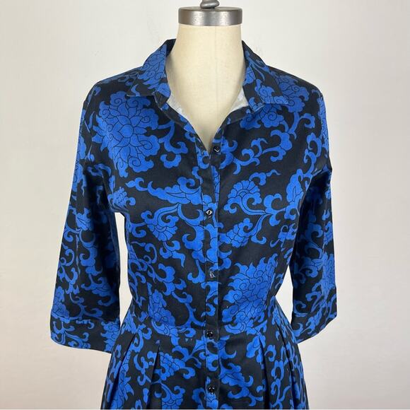 Jigsaw Blue Filagree Button Down Flare Dress - Picture 3 of 8